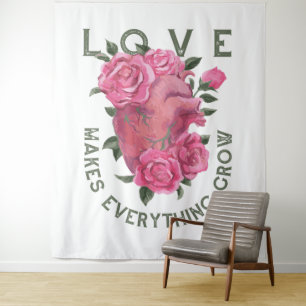 Love Makes Everything Grow – Romantic Floral Art  Tapestry