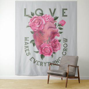 Love Makes Everything Grow – Romantic Floral Art Tapestry