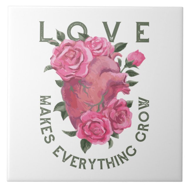 Love Makes Everything Grow – Romantic Floral Art  Tile (Front)