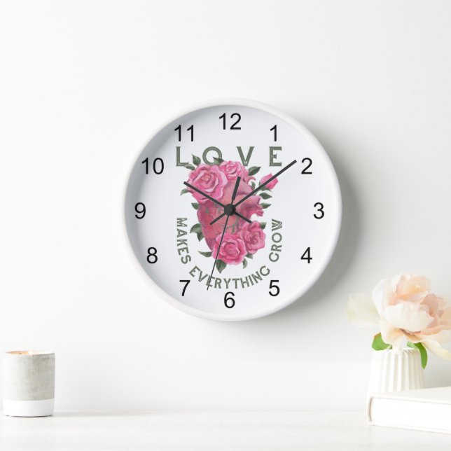 Love Makes Everything Grow Rose Heart Art Clock (Home)