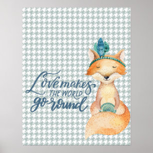 Love Makes the World - Boho Fox Wood Poster