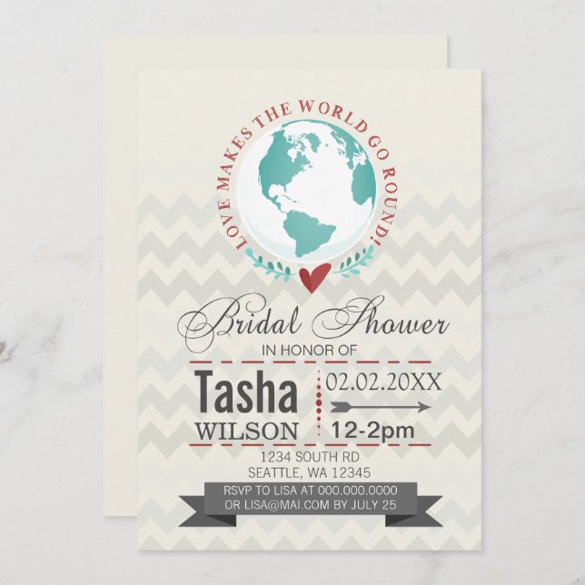 Love Makes The World Go Round Bridal Shower Invite (Front/Back)
