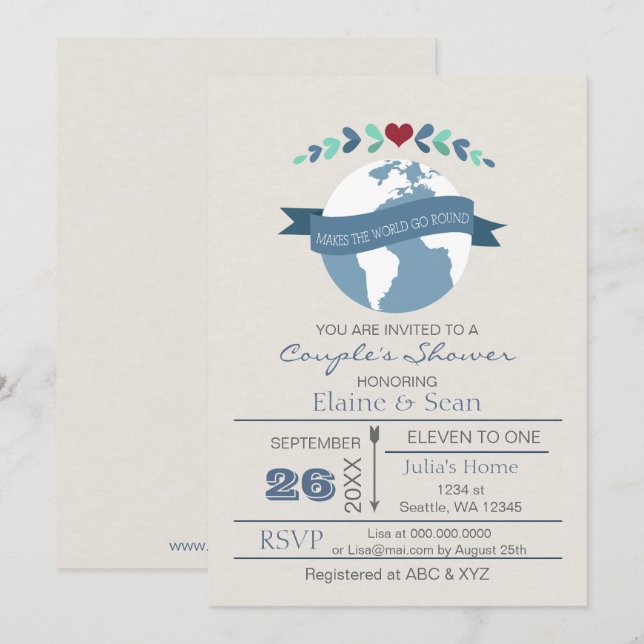 Love Makes The World Go Round Bridal Shower Invite (Front/Back)