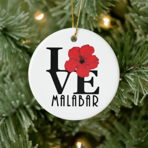 LOVE Malabar Florida Red Hibiscus Ceramic Tree Decoration