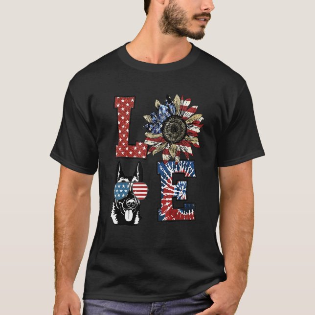 Love Malinois Dog USA Flag Sunflower Tie Dye T-Shirt (Front)