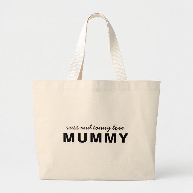 Love Mama | Modern Bold Kids Names Design Large Tote Bag (Front)