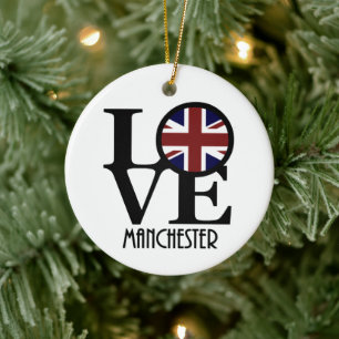 LOVE Manchester England Ceramic Tree Decoration