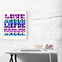 Love Many Languages Hearts Pink Purple Blue Black