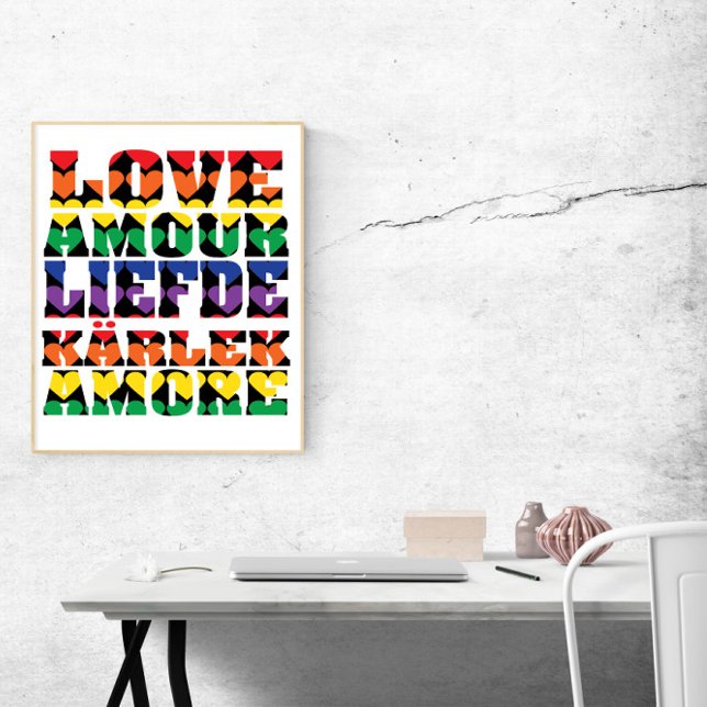 Love Many Languages Rainbow Hearts Poster (A poster that says love in many languages with colorful hearts!)