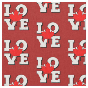 LOVE Maple Leaf Canada White on Red Fabric