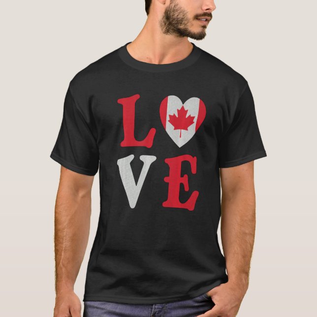 Love Maple Leaf Heart Canada Flag Canadian Roots P T-Shirt (Front)