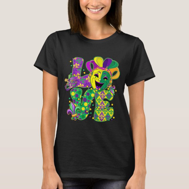 LOVE Mardi Gras Shenanigans Begin Mask Festival Pa T-Shirt (Front)