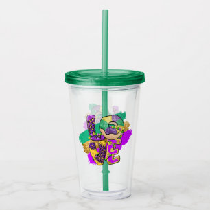 Love Mardi Grass Beads Doughnut Green Purple Glitt Acrylic Tumbler