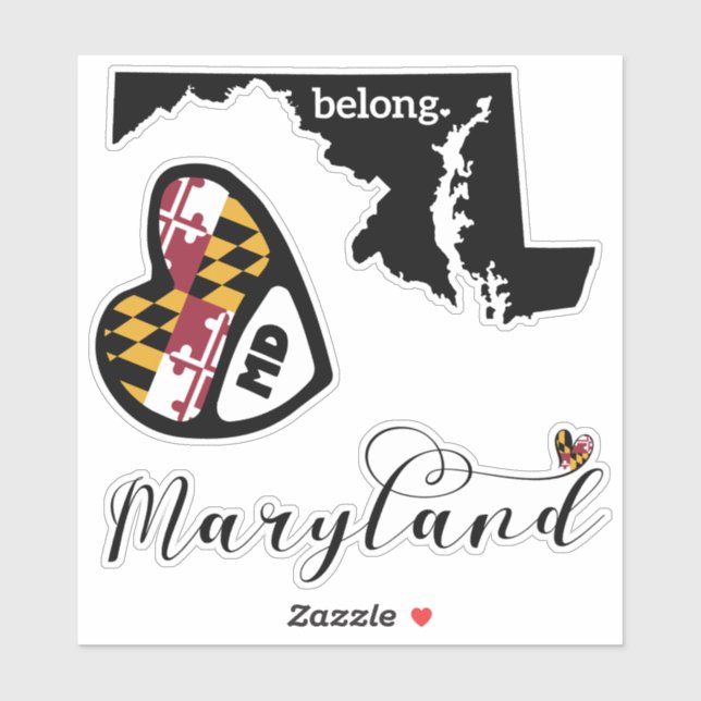 Love Maryland, 3 Designs, Die Cut Stickers (Sheet)