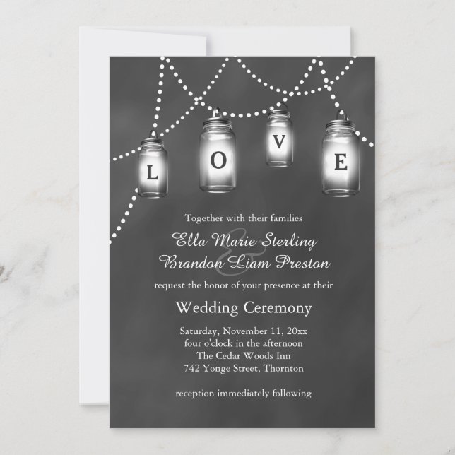 Love Mason Jars on Chalkboard Wedding Invitation (Front)