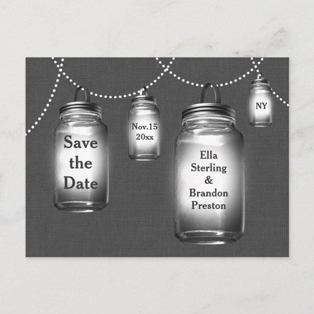 Love Mason Jars Save the Date Announcement Postcard (Front)