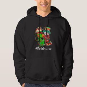 LOVE Math Teacher Snowman Santa Hat Christmas Ligh Hoodie