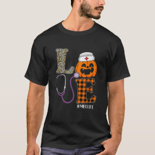 Love MBU Nurse Leopard Pumpkin Halloween Nurse Cos T-Shirt