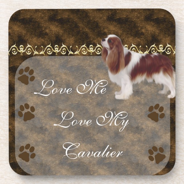 Love Me Love my Cavalier Coaster set brown (Front)