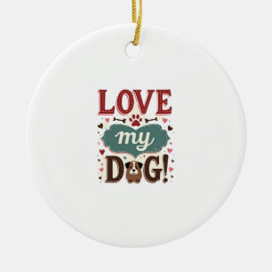 Love Me Love My Dog Vintage Cute Paw Print Dog Lov Ceramic Tree Decoration