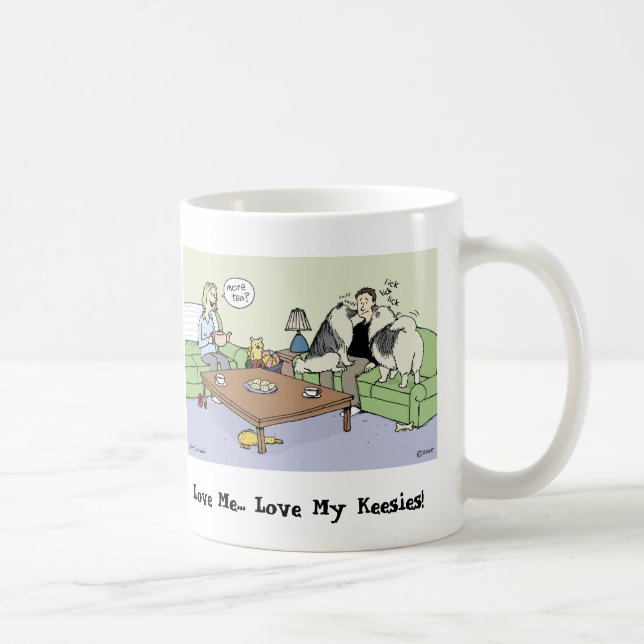 Love Me, Love My Keesies | Keeshond Dogs Cartoon Coffee Mug (Right)