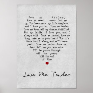 Love Me Tender Grey Heart Song Lyric Print
