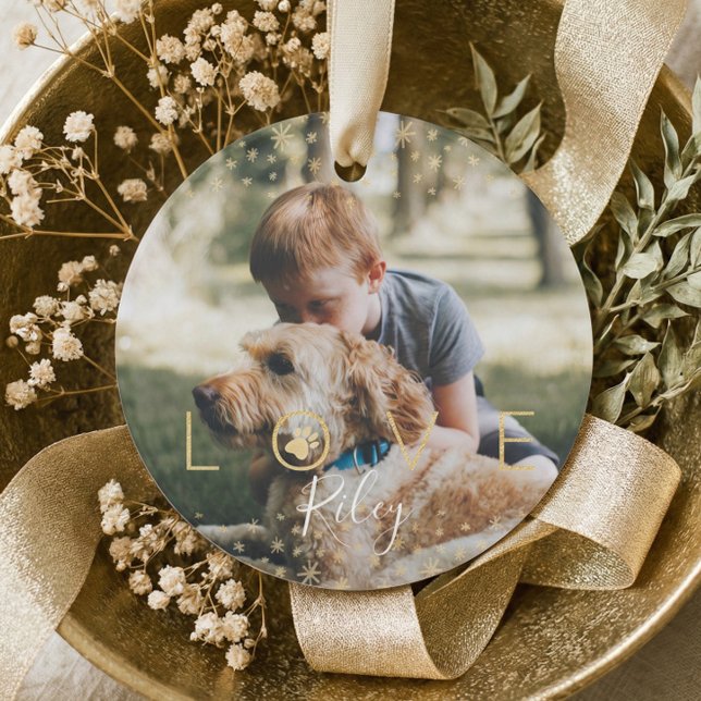 Love & Memories | Holiday Stars Pet Memorial Photo Ornament (Elegant Love Minimal Pet Memorial Photo Keepsake Ornament)