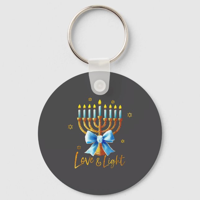 Love Menorah Chanukah Light Hanukkah Blue Coquette Key Ring (Front)