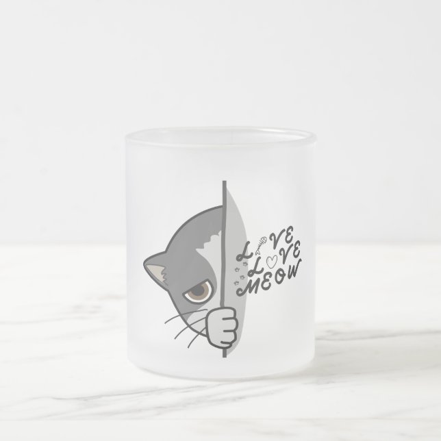 love meow cat lover design #catlover #catlife #cat frosted glass coffee mug (Center)