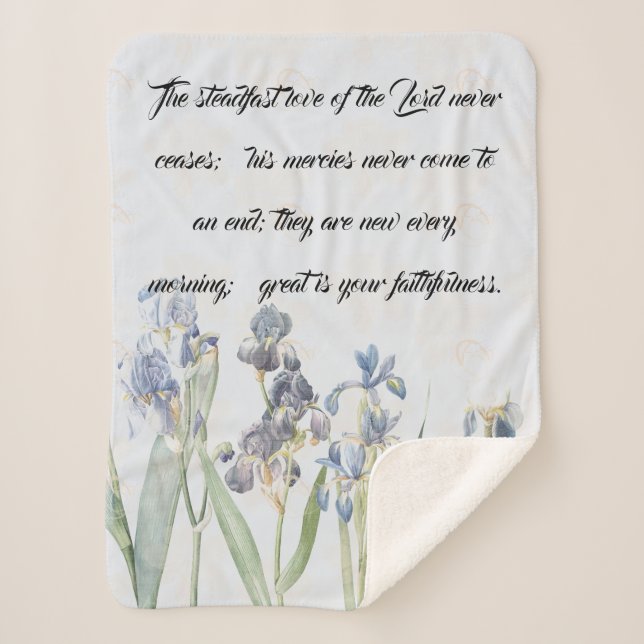 Love Mercy of God Blue Iris Flowers Sherpa Blanket (Front)