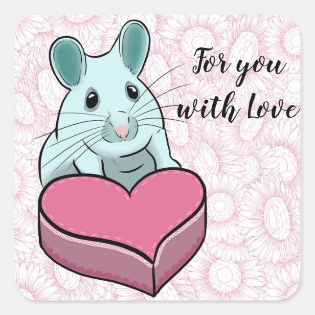 Love message cute mouse with chocolate square sticker (Front)