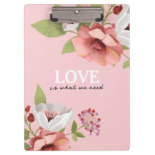 Love Message with Pink Flowers Custom Clipboard