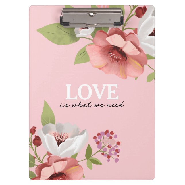 Love Message with Pink Flowers Custom Clipboard (Front)