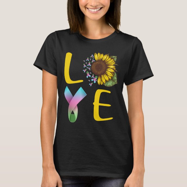 love metastatic breast cancer ribbon sunflower T-Shirt (Front)