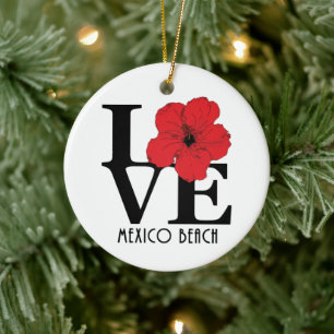 LOVE Mexico Beach Red Hibiscus Ceramic Tree Decoration