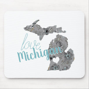 Love Michigan Floral Filled Silhouette Mouse Mat