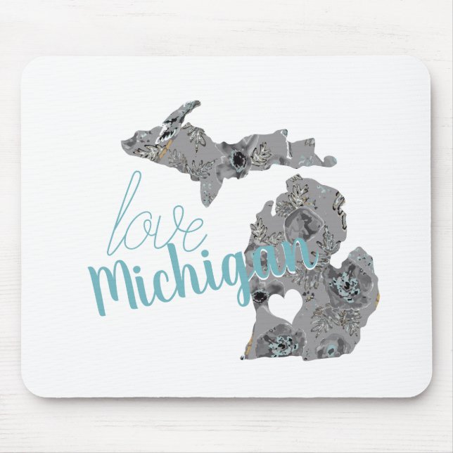 Love Michigan Floral Filled Silhouette Mouse Mat (Front)