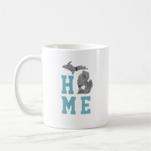 Love Michigan Home With Grey And Blue Poppies Coffee Mug