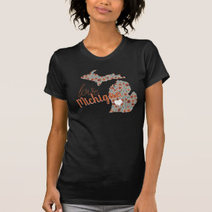 Love Michigan The Mitten State With Poppy Floral T-Shirt
