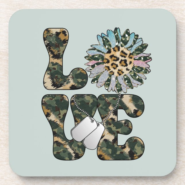 Love Military Sunflower    Coaster (Front)