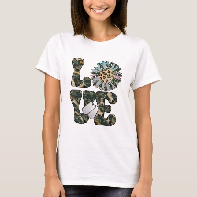 Love Military Sunflower  T-Shirt (Front)