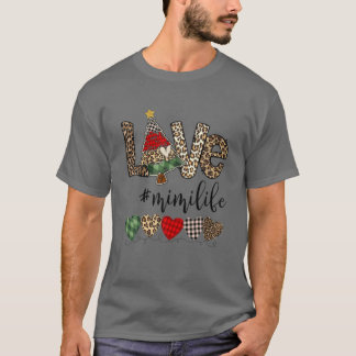 Love Mimi Life Heart Christmas Tree Leopard Plaid T-Shirt
