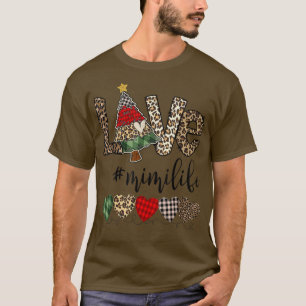 Love Mimi Life Heart Christmas Tree Leopard Plaid T-Shirt