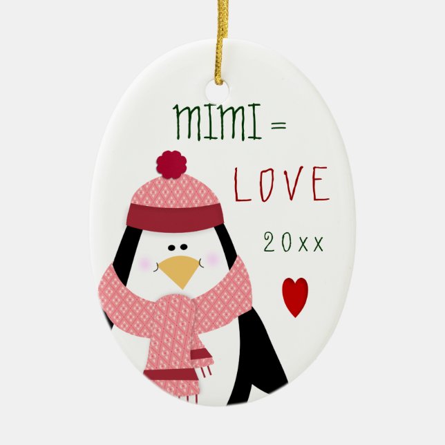 Love MIMI Penguin Christmas Gift Ceramic Tree Decoration (Front)