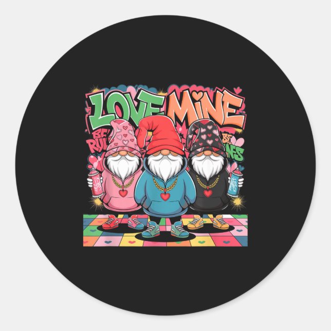 Love Mine Gnomes Urban Street Art Valentines Graff Classic Round Sticker (Front)