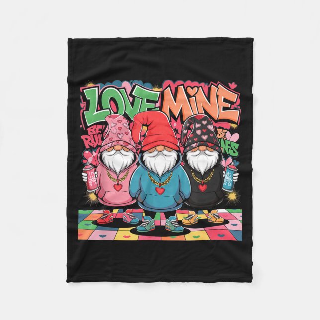 Love Mine Gnomes Urban Street Art Valentines Graff Fleece Blanket (Front)