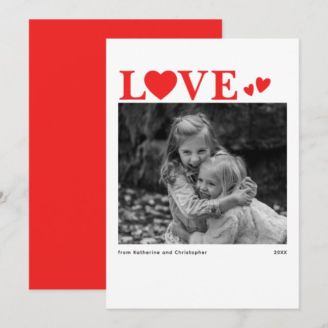 Love Minimalist Modern Red Valentine's Day Photo   Holiday Card (Front/Back)