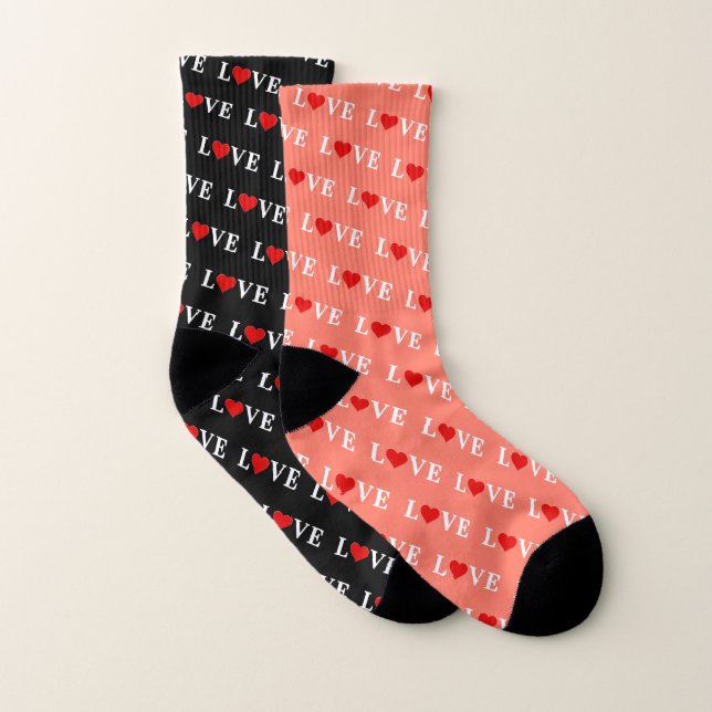 LOVE | Mirror Match: Inside Black, Outside Orange Socks (Pair)