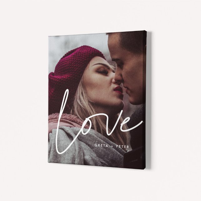 Love modern calligraphy couple photo canvas print (Creator Uploaded)