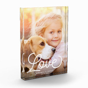 LOVE Modern Calligraphy Simple Family Keepsake Photo Block